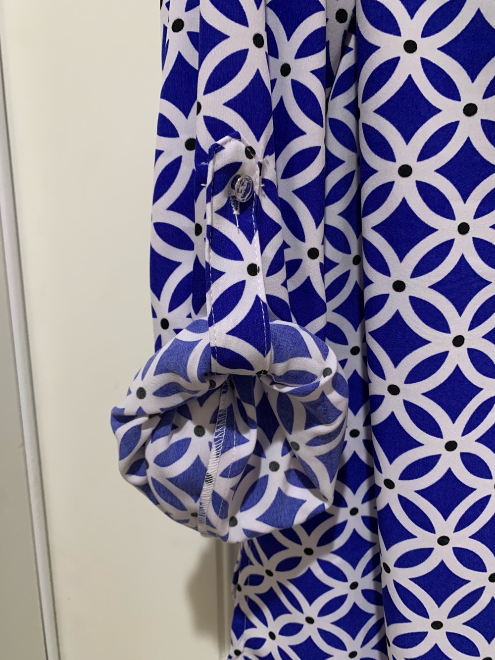 Notations Blue and White Geometric Button-Down Blouse Metallic Buttons 2XL - Picture 3 of 10